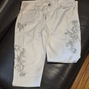 White House Black Market White Skinny Jeans with Silver Embroidery